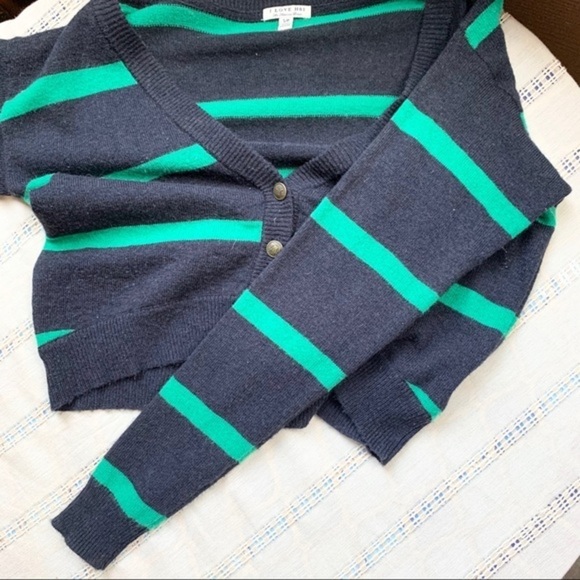 Wool Blend Eclectic Grandpa Striped Button Down Cropped Cardigan Preppy Sweater - Picture 7 of 14